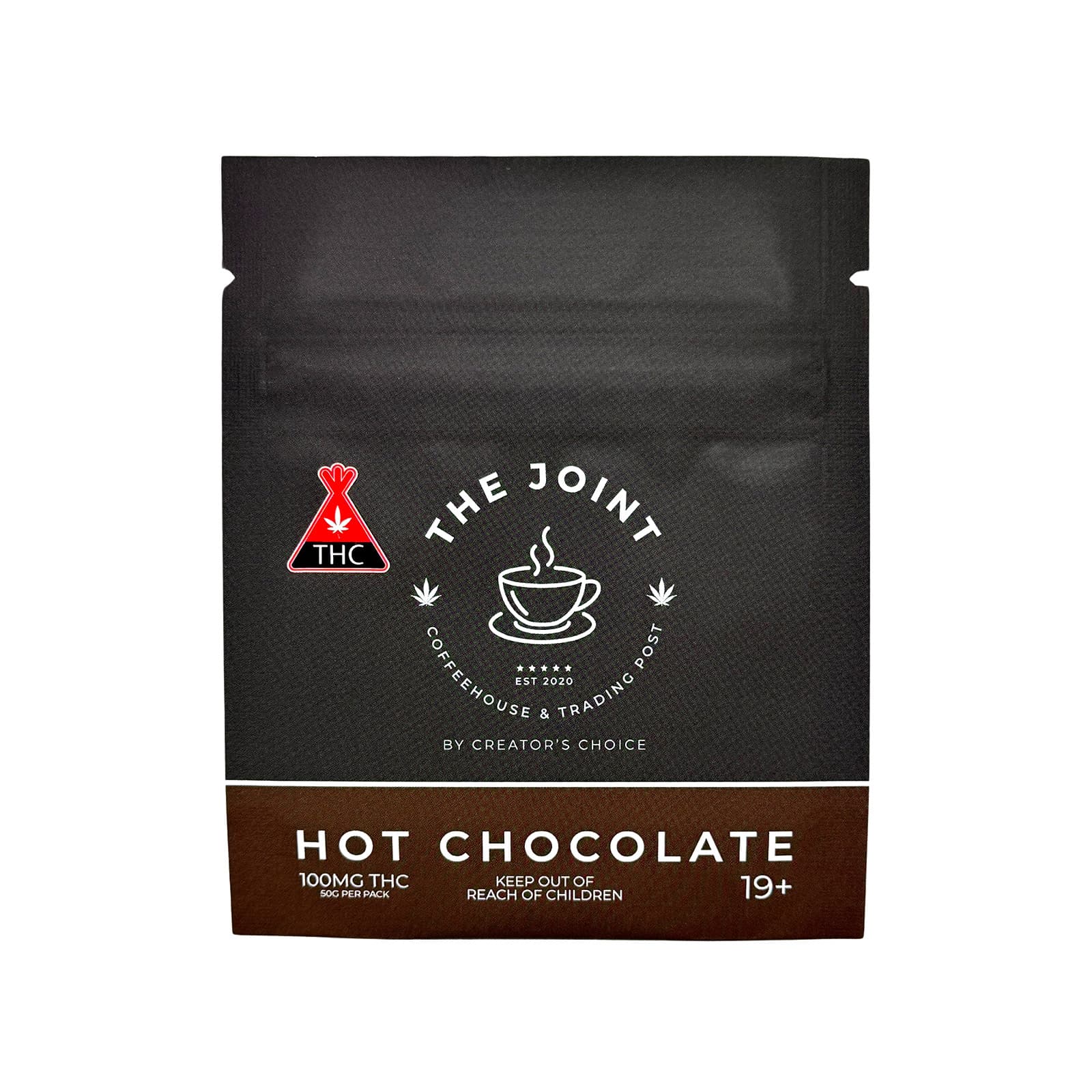 Steaming mug of rich hot chocolate infused with THC, a warm cannabis-infused drink edible