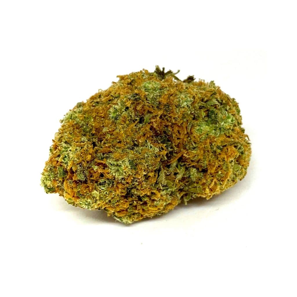 Blue Dream recreational cannabis flower strain close-up showing dense, trichome-rich buds with high THC content
