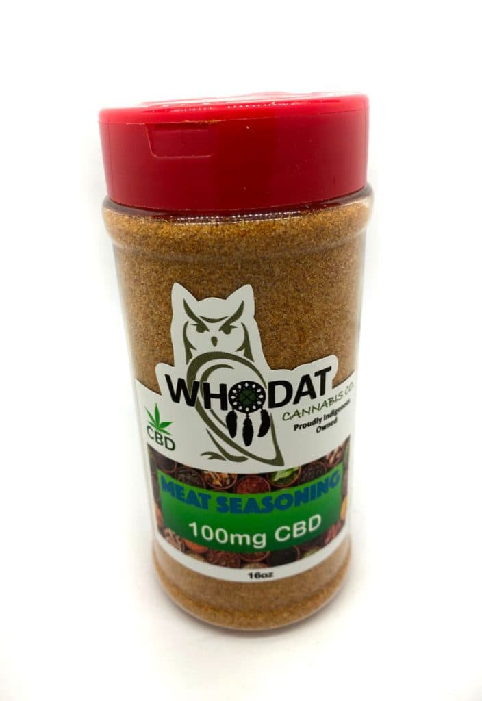 WHO DAT CBD Seasoning Spice blend in a meat seasoning container with bold flavor profile