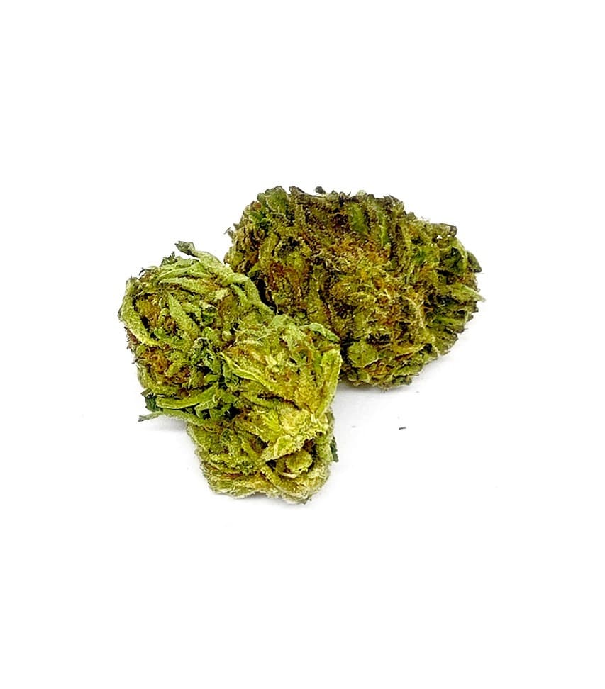 Bubba Kush cannabis buds close up dense frosty nuggets Meat Breath strain daily ounce