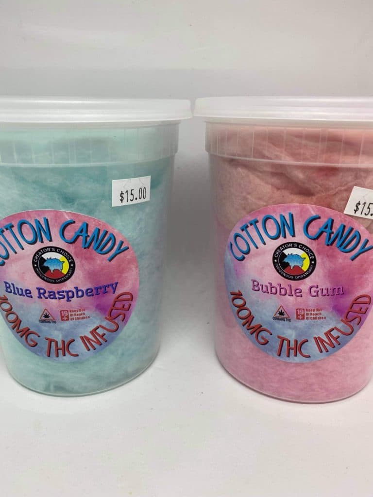 Fluffy THC-infused cotton candy edible treat in a bag, 137mg THC per serving from brand 35