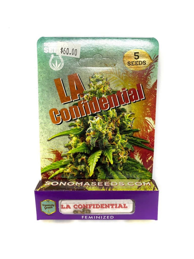 LA Confidential cannabis seeds in a small pile or packet, ideal for growing this classic indica strain