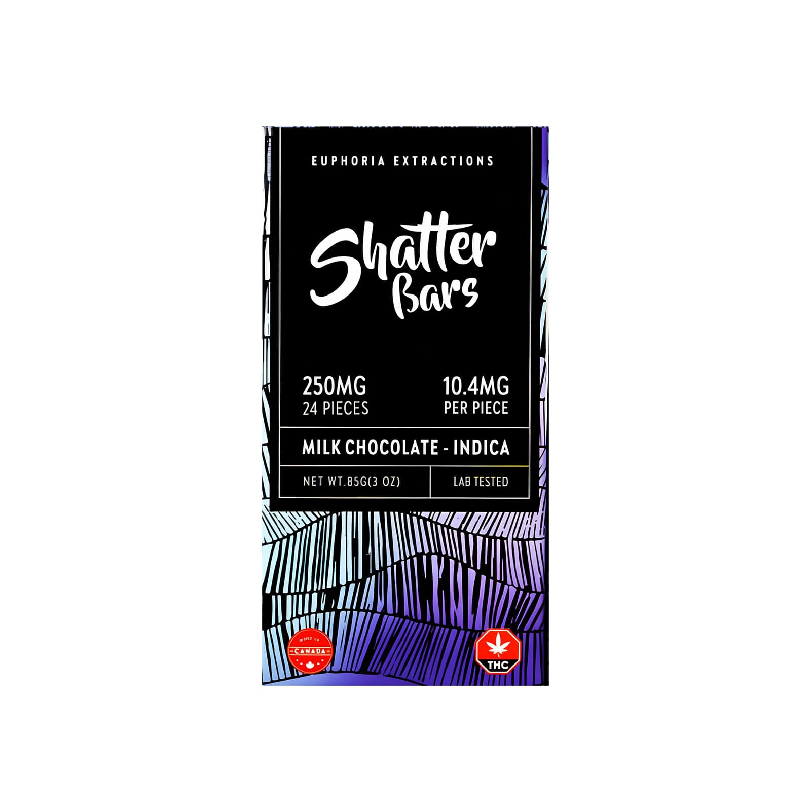 Euphoria Extractions milk chocolate indica shatter bar edible with THC infused cannabis extract