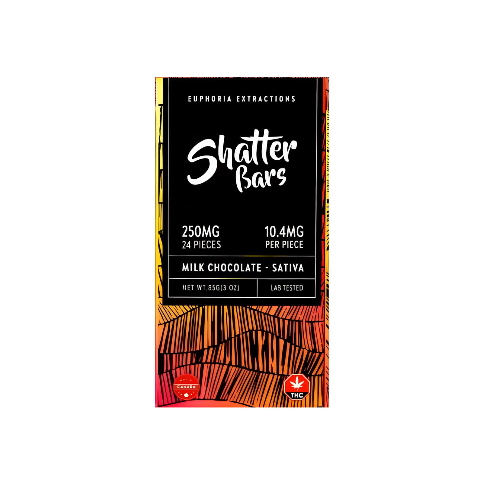 Euphoria Extractions milk chocolate sativa shatter bar edible with 175mg THC cannabis infused chocolate bar
