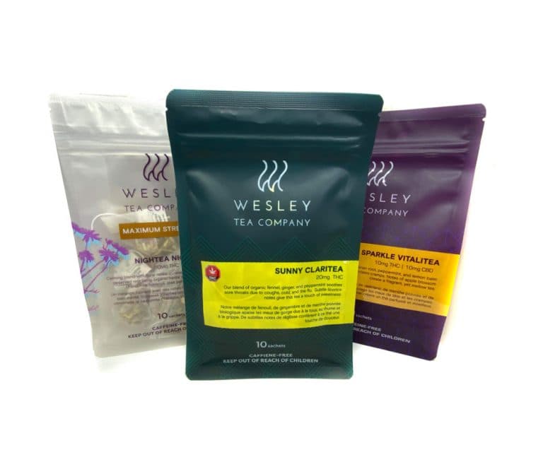 Wesley Tea cannabis-infused tea bags available in multiple flavors and strengths including THC and CBD options