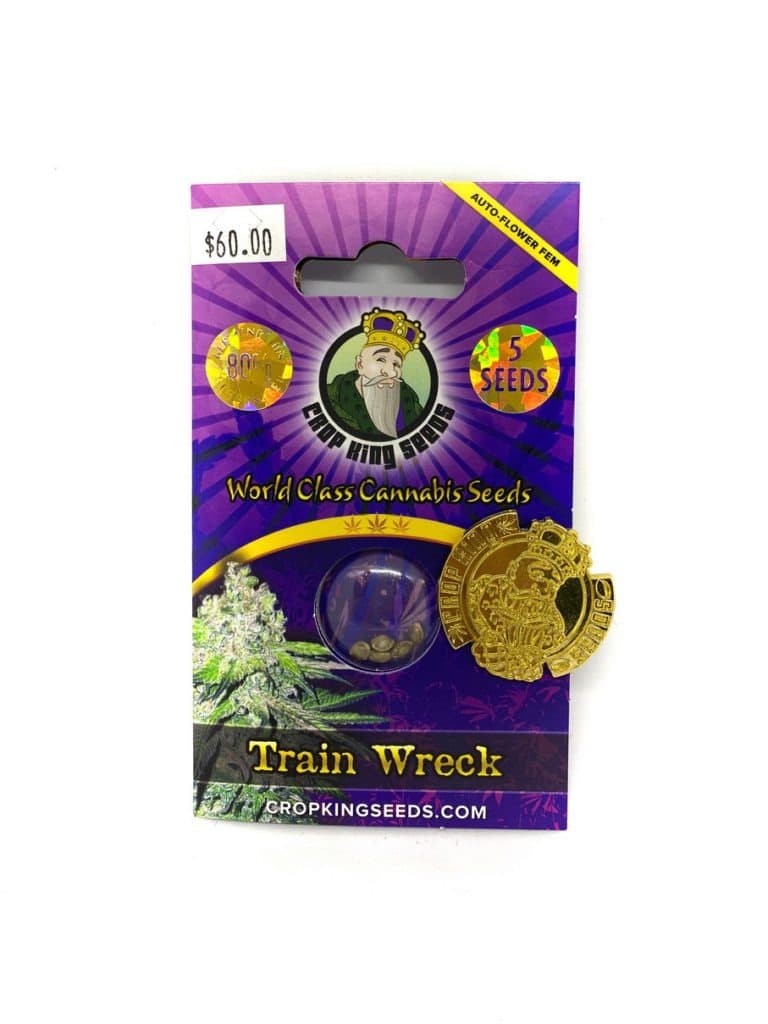 Close-up of Train Wreck cannabis seeds collection of 192 seeds from company 193