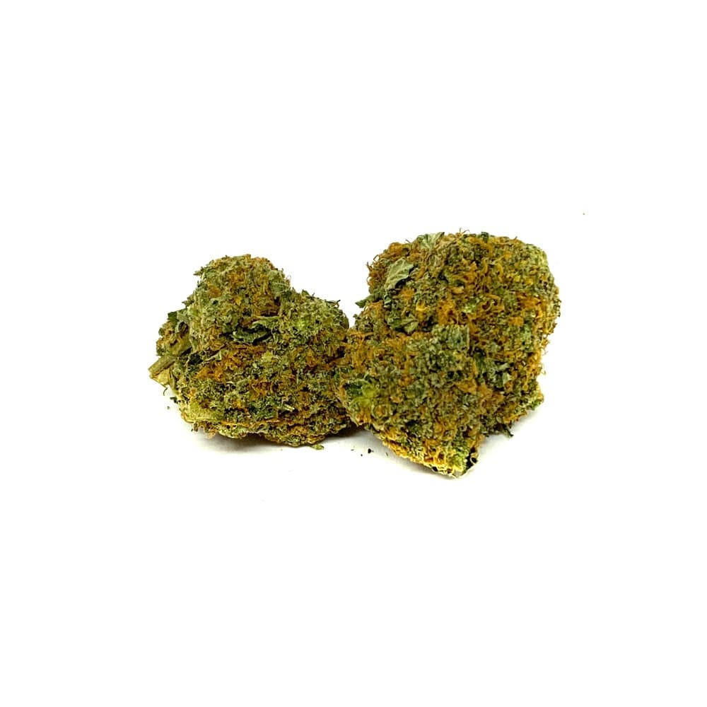 Close-up of CBD #1 Grease Monkey premium cannabis flower buds with rich trichome coverage