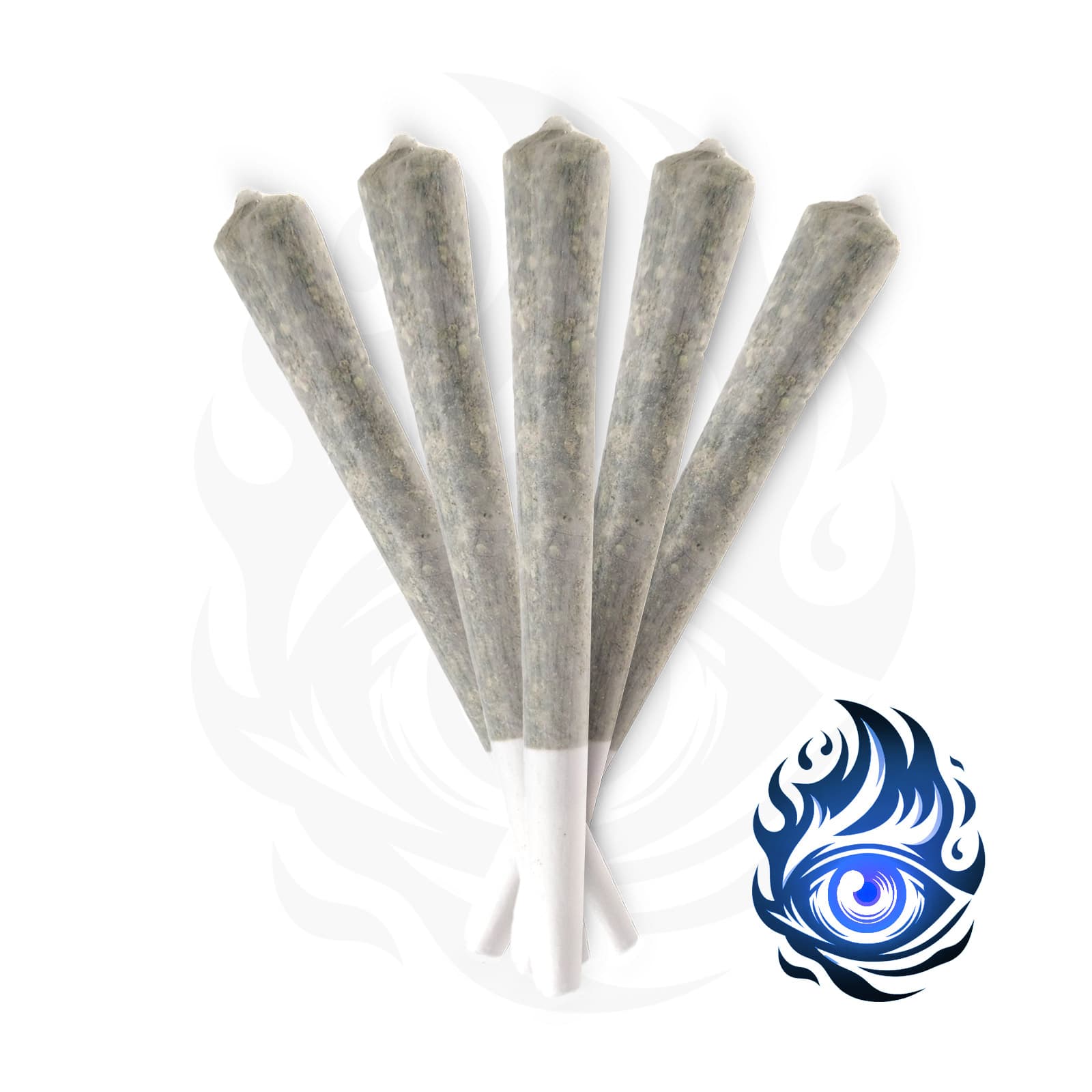 5-pack of FIREEYE 1g hybrid prerolls, cannabis joints bundled together, ready to smoke