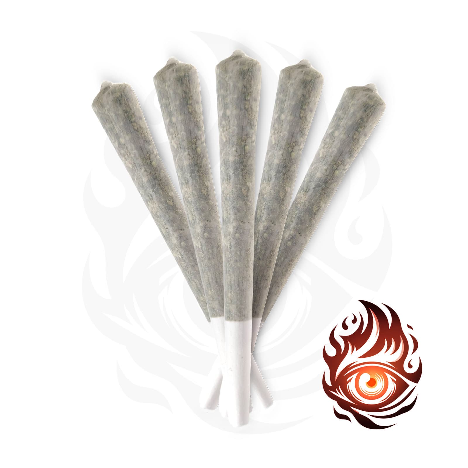 Five FIREEYE sativa prerolls packed together, 1g each, ready to smoke cannabis joints