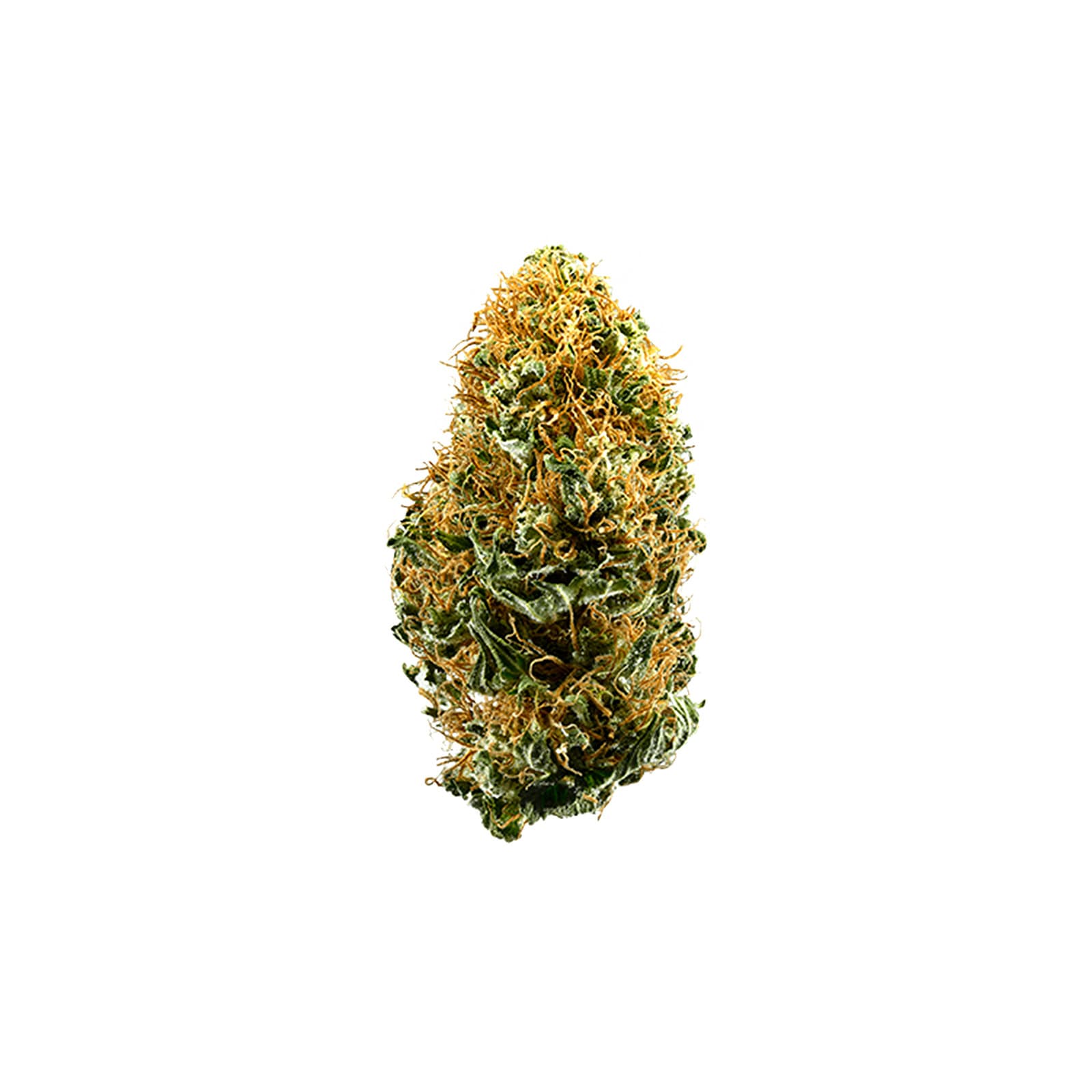 White Widow cannabis flower, dense frosty buds with white trichome coating, indica-hybrid strain in daily ounce quantity