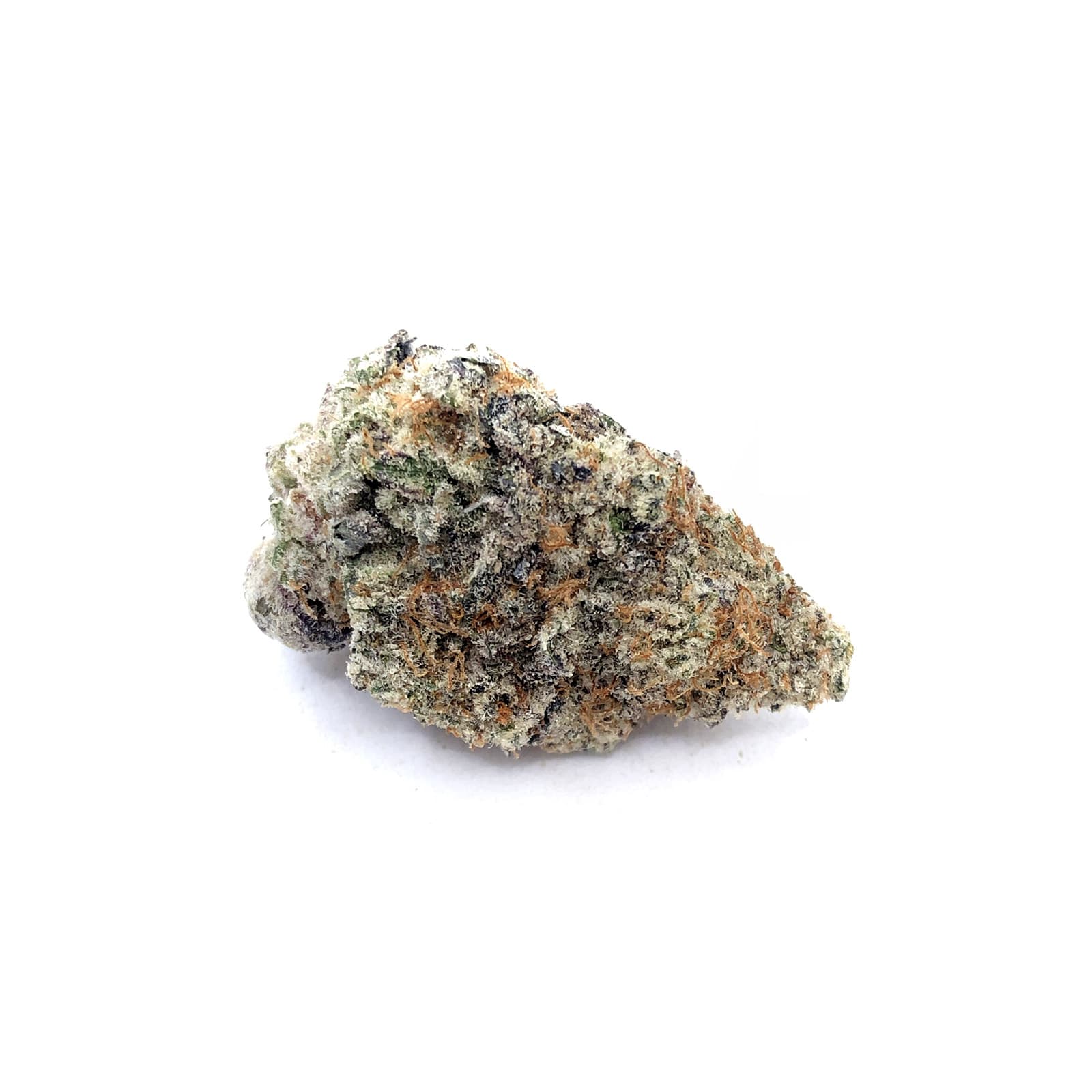 Frosted MAC cannabis flower with dense, trichome-covered buds, 89% THC Daily Ounces strain in a clear container