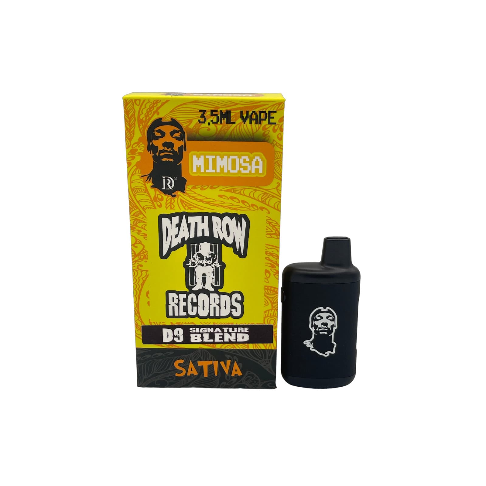 Death Row Records 3.5ml Mimosa THC disposable vape pen with branded packaging