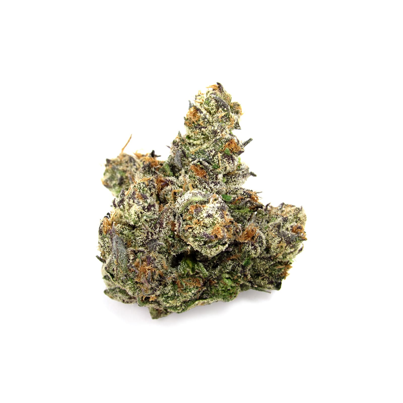 MAC 1 cannabis smalls buds with hazy capital-inspired tones, dense frosted green nugs with visible trichomes