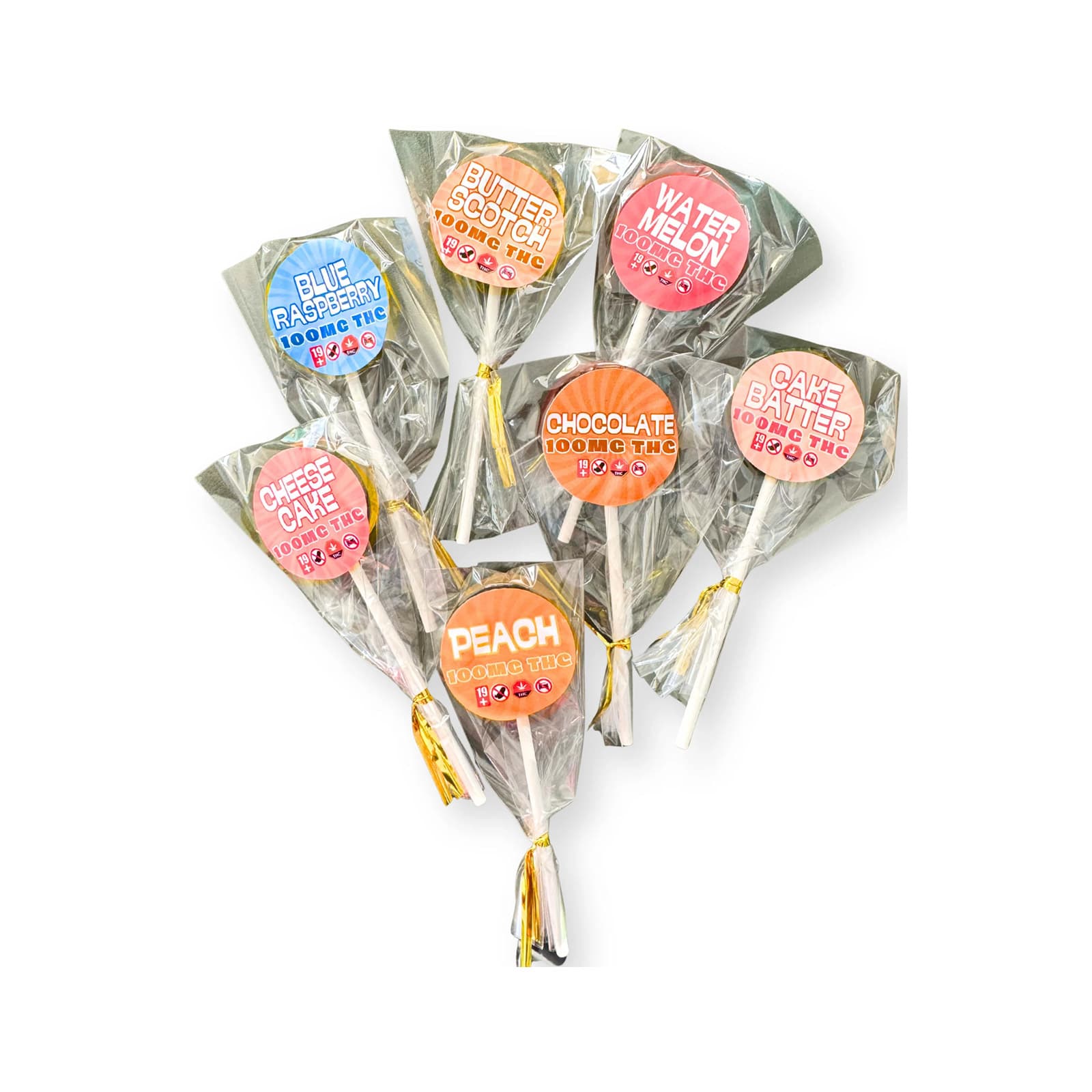 THC infused suckers cannabis edibles in assorted flavors colorful lollipops with stick candy treat