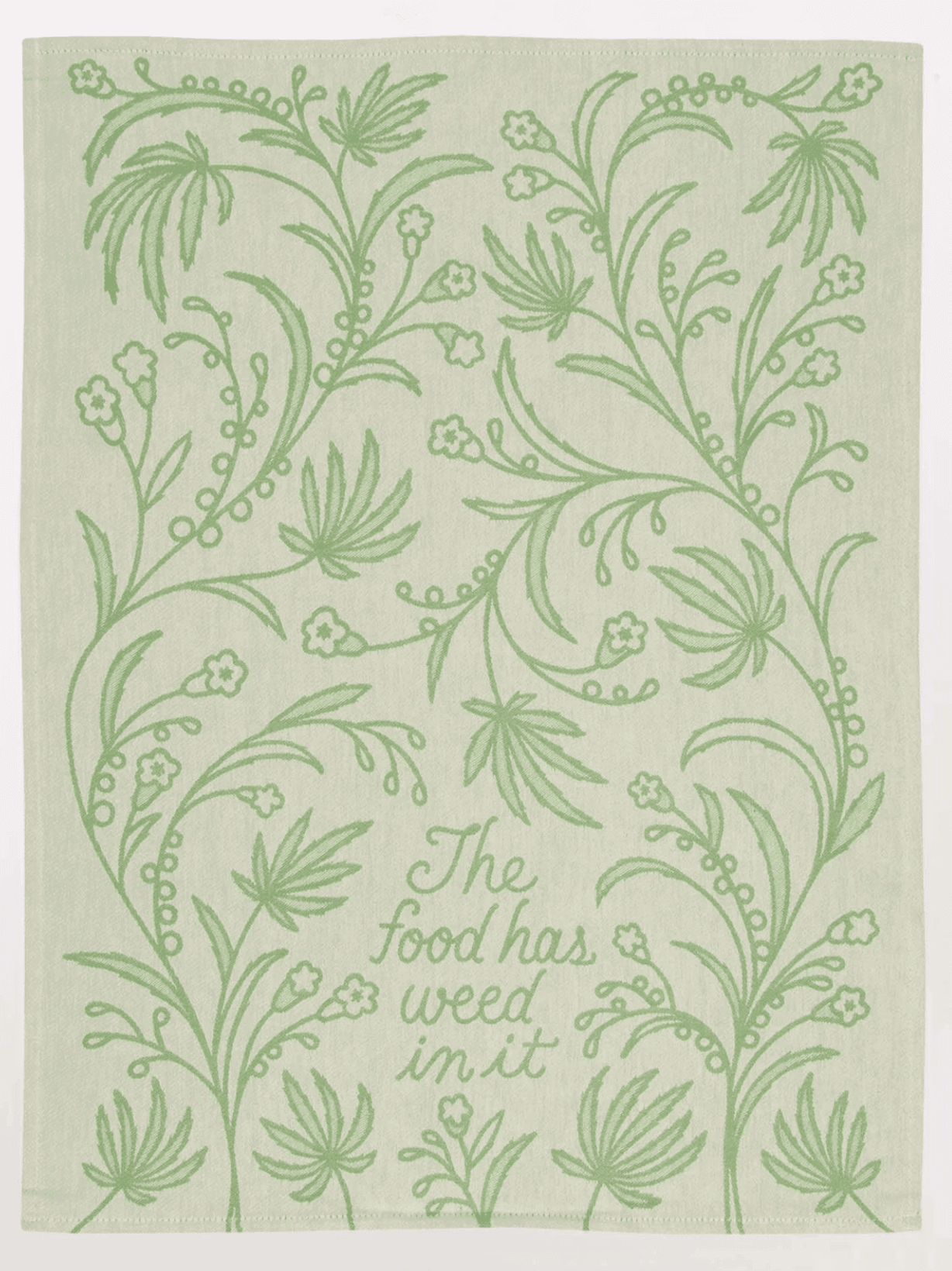 Funny cotton dish towel with food and weed themed print design