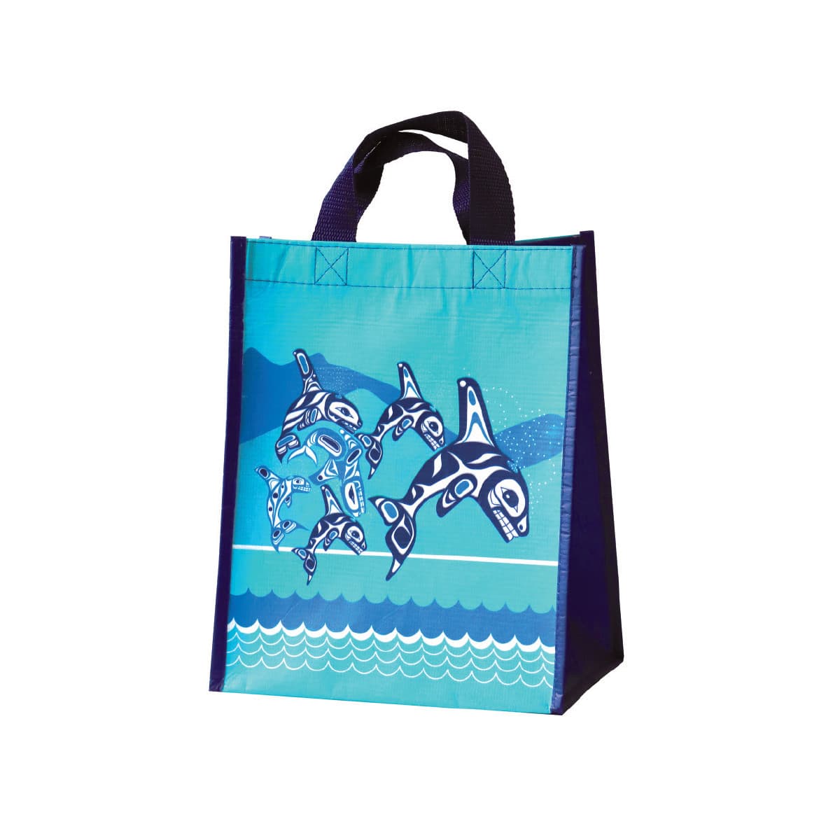 Small black and white orca print recycled eco bag