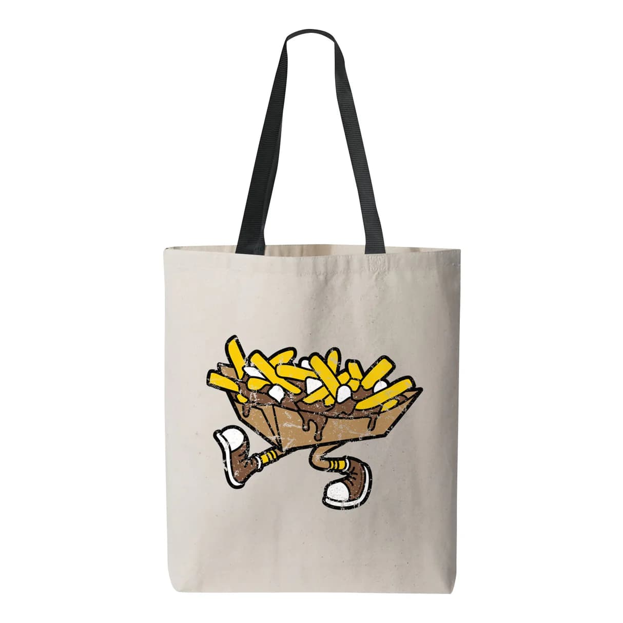 Natural canvas tote bag with black poutine graphic print
