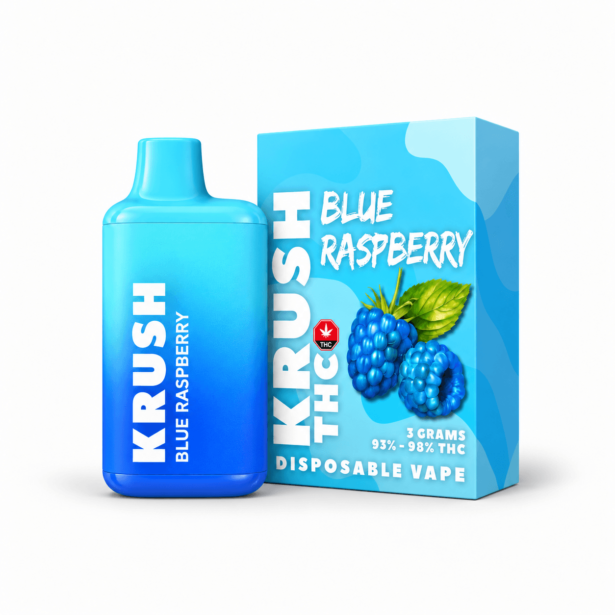 Krush THC Blue Raspberry 3g low-dose disposable vape and box