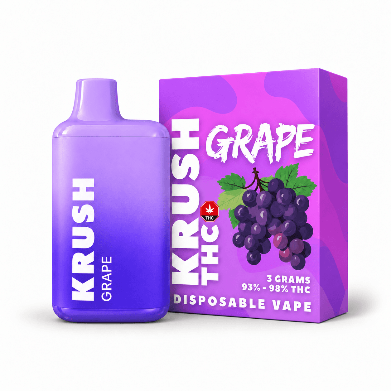 Krush THC Grape 3g low-dose disposable vape and box