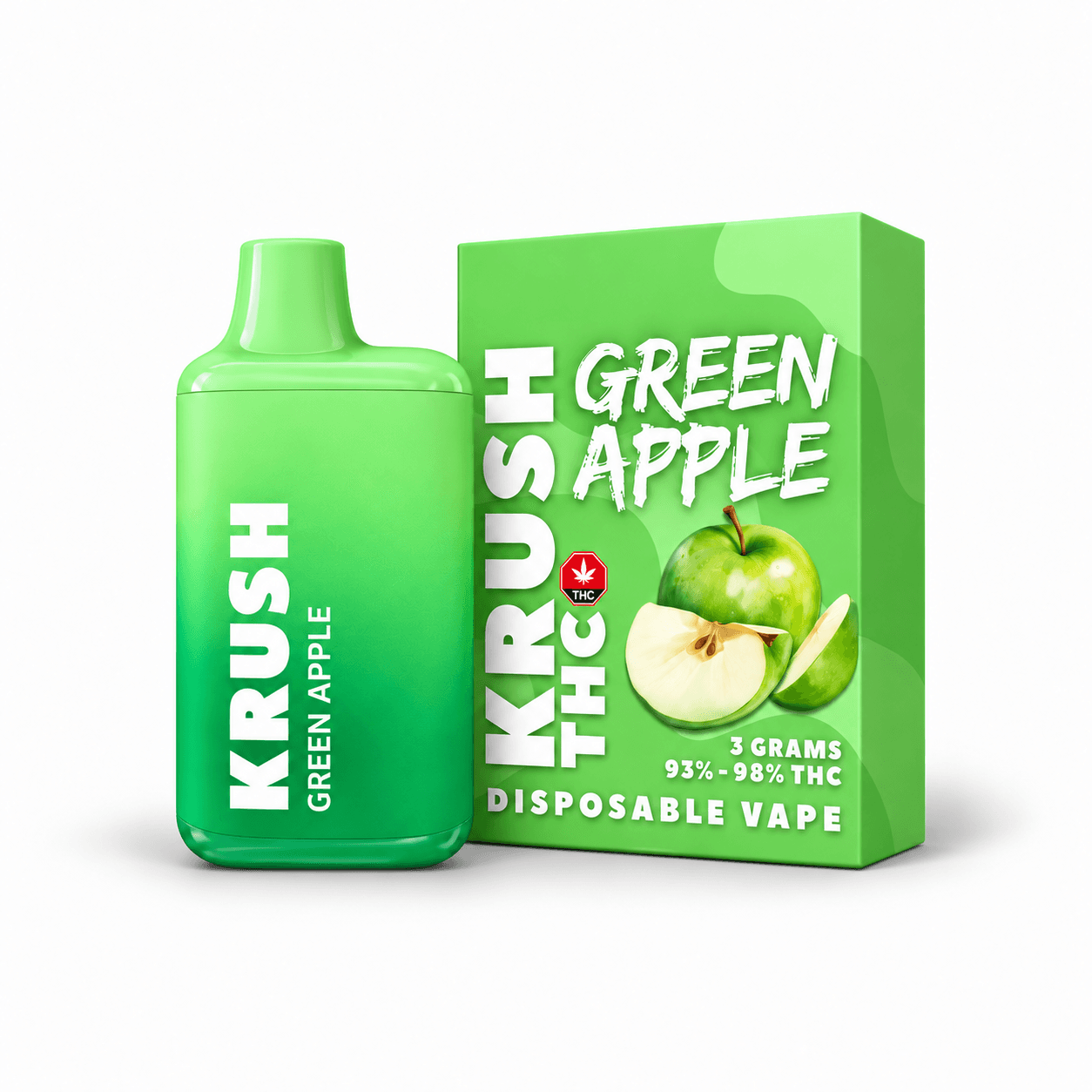 Krush THC Green Apple 3g low-dose disposable vape and box
