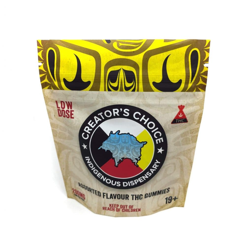 Assorted colorful THC gummies 200mg total in a variety of flavors and shapes