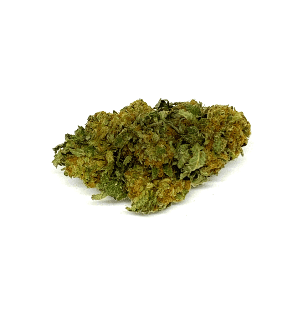 Blue Dream cannabis flower buds with vibrant frosty trichomes, a sativa-dominant hybrid known for its high THC content
