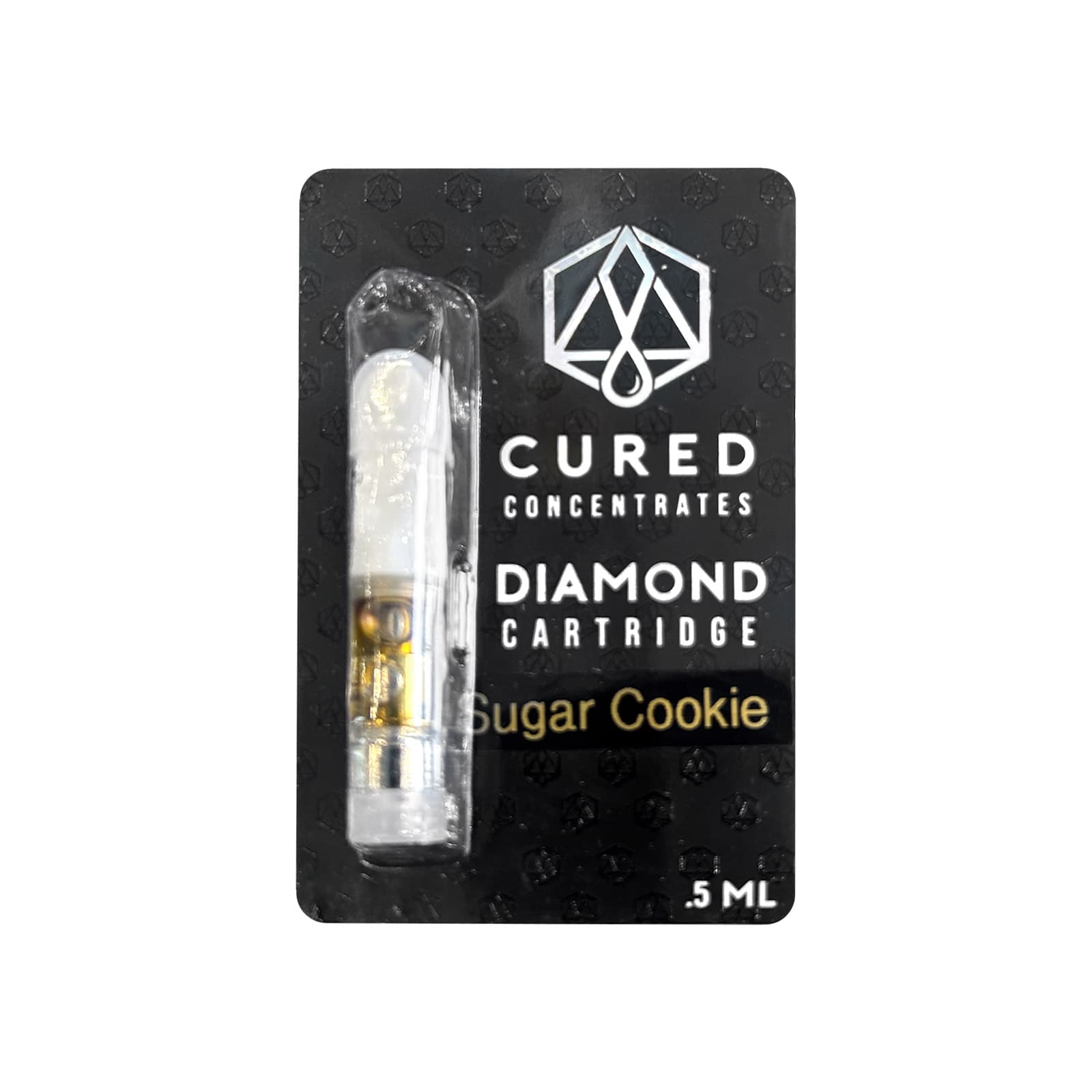 Cured concentrates diamond cartridge 0.5ml in sugar cookie strain, small glass and metal vape cart