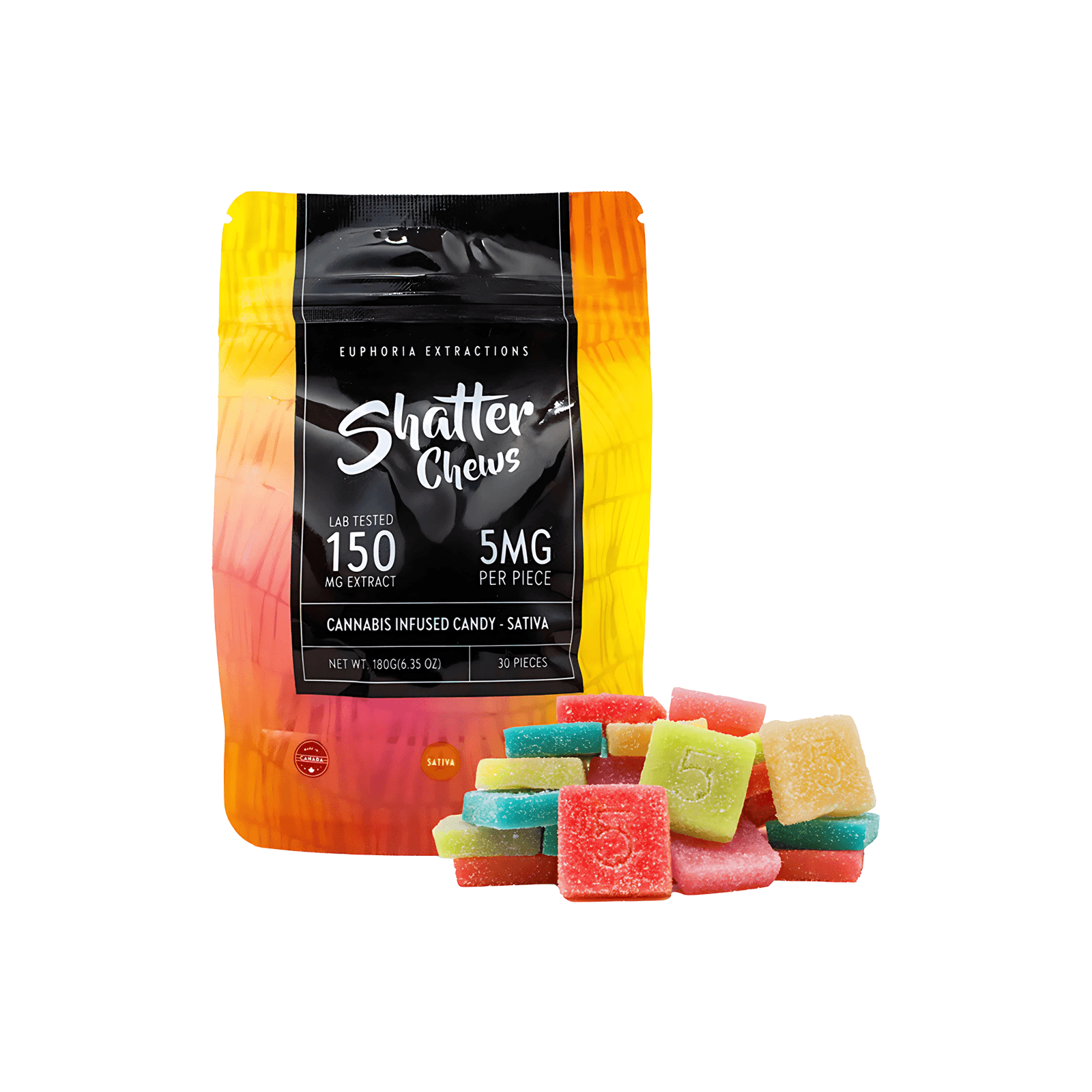 Shatter Chews Sativa gummies colorful cannabis-infused chews edibles by Brand 383