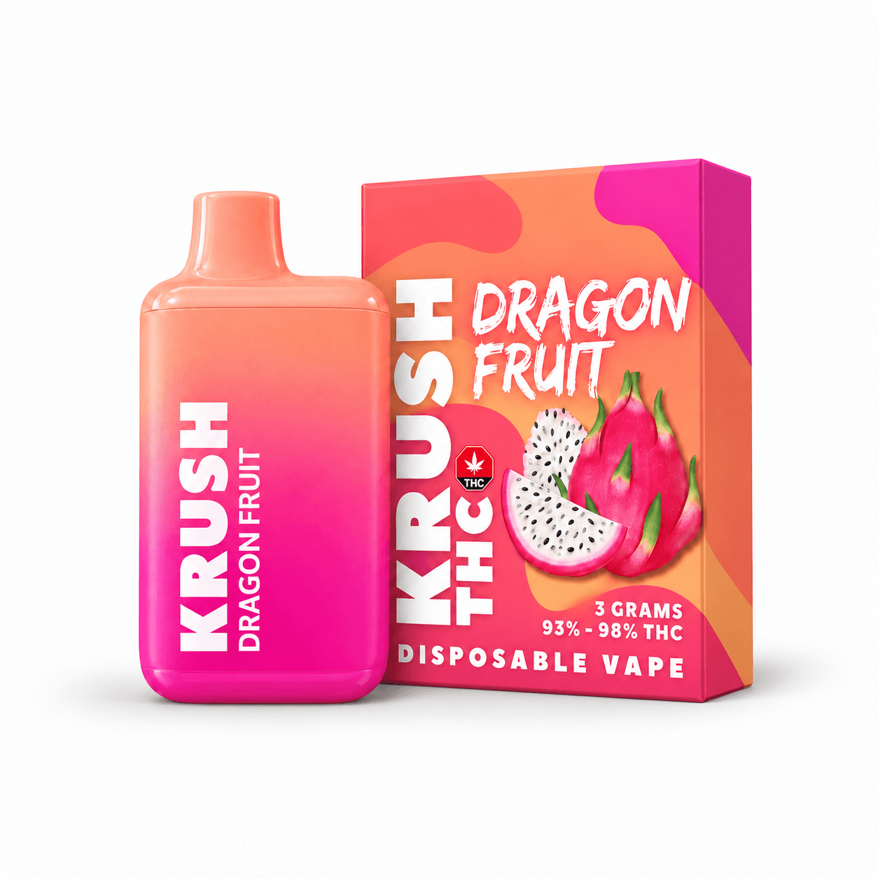 Krush THC Dragon Fruit 3g low-dose disposable vape and box