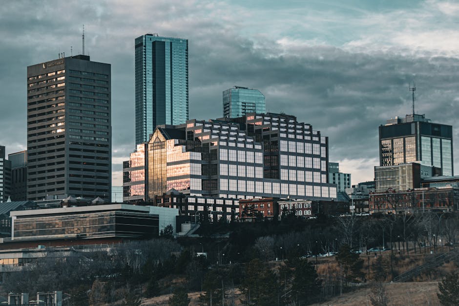 Skyline view of modern architecture in downtown Edmonton, Alberta, Canada.
